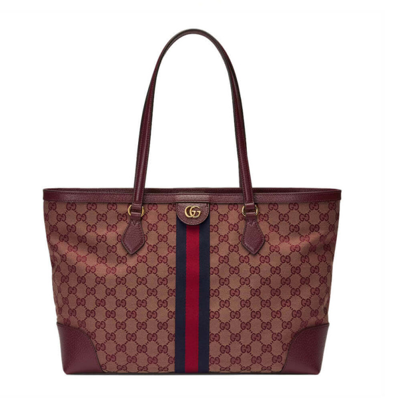 Replica Gucci Ophidia Medium Tote With Web In Burgundy Gg Canvas 631685