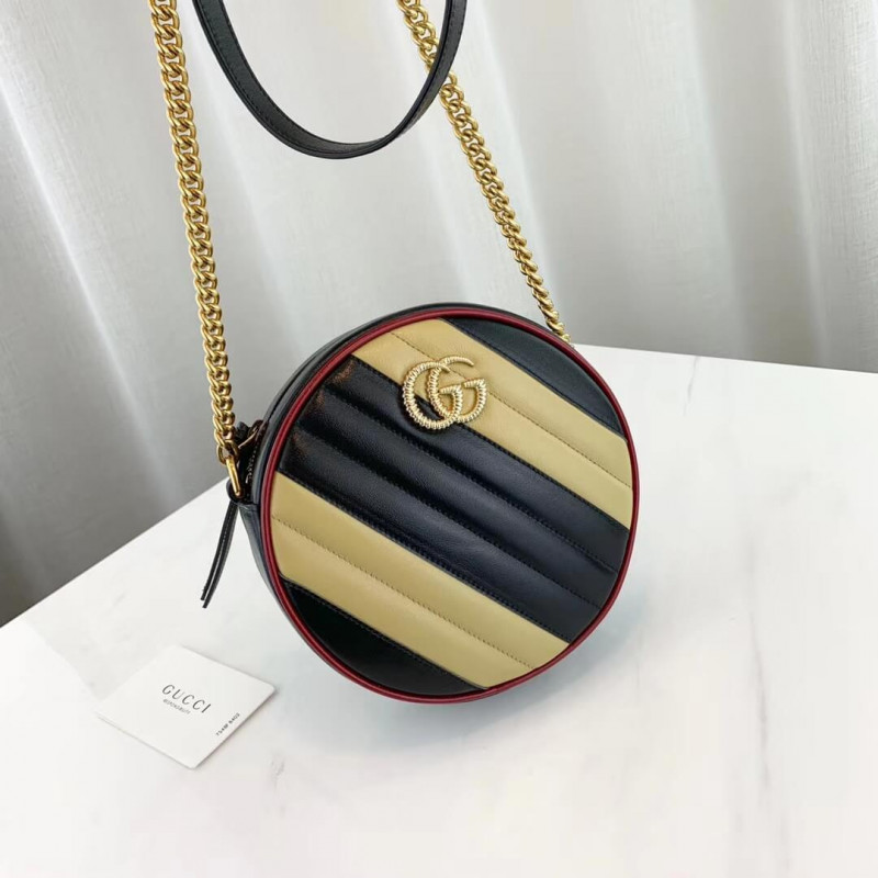 Replica Gucci Gg Marmont Mini Round Shoulder Bag 550154 Beige/Black