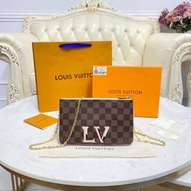 Replica Louis Vuitton Damier Ebene Double Zip Pochette N60254