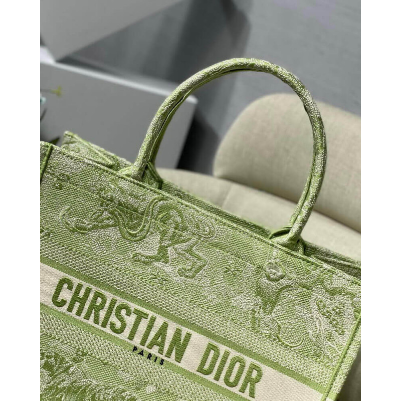 Replica Dior Small Book Tote Lime Toile De Jouy Reverse Embroidery M1296