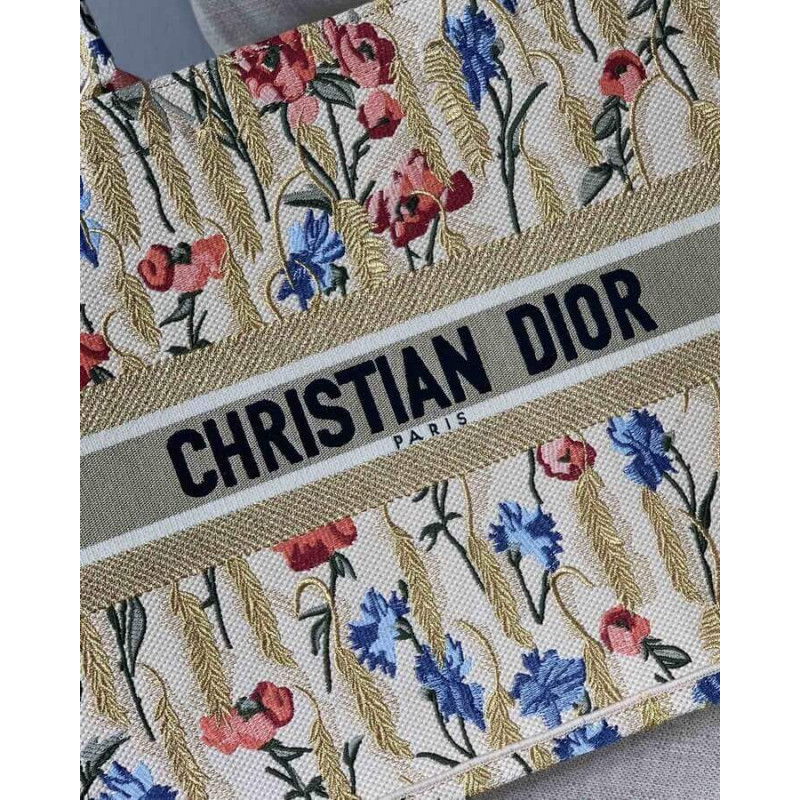 Replica Dior Book Tote In Hibiscus Metallic Thread Embroidery M1286