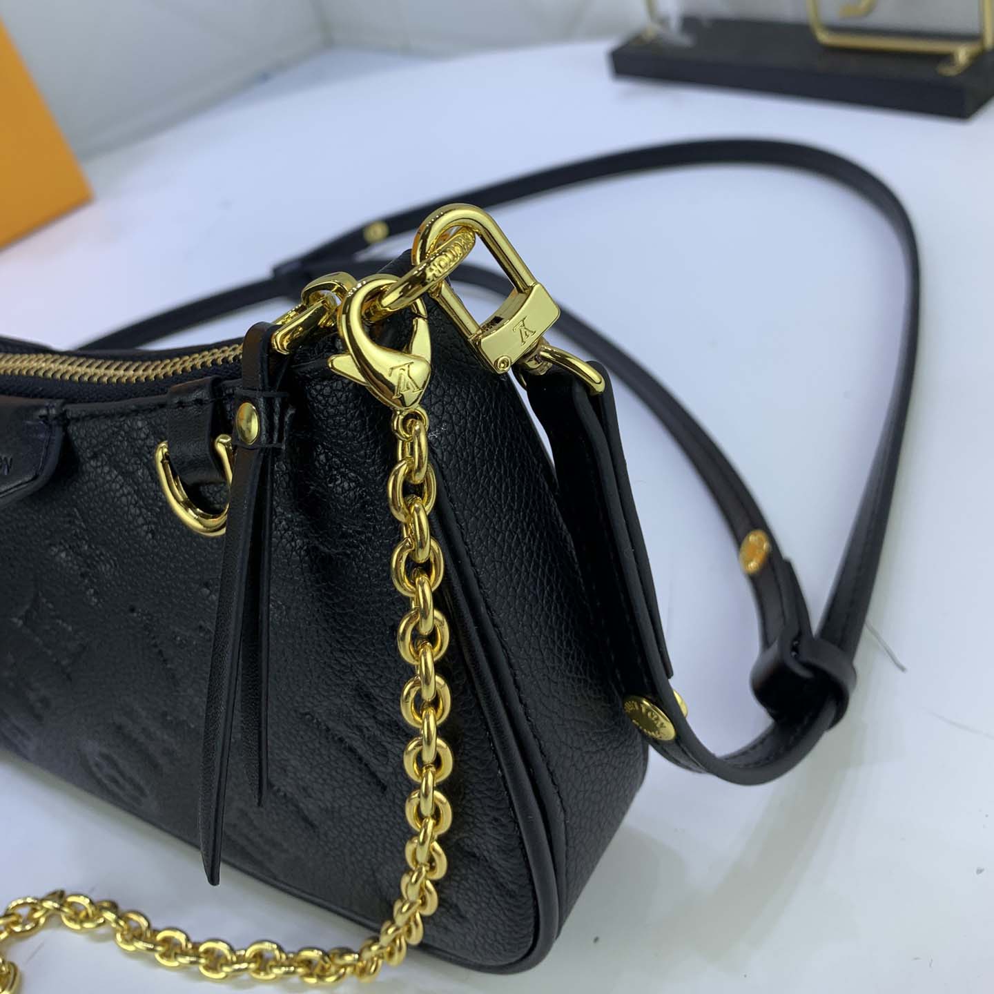 Replica Louis Vuitton Easy Pouch On Strap- Black/Beige/White
