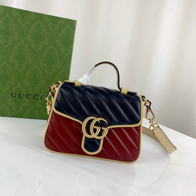 Replica Gucci Gg Marmont Mini Bag 583571 Blue And Red Leather
