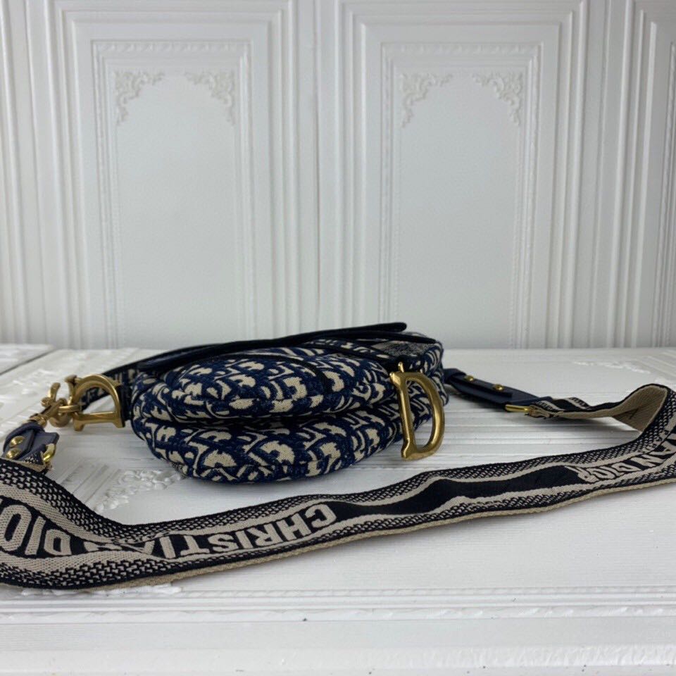 Replica Dior Navy/Gray Oblique Embroidery Saddle Bag