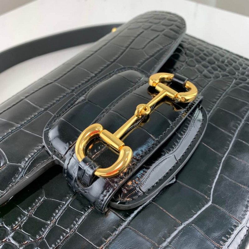 Replica Gucci 1955 Horsebit Crocodile Shoulder Bag 602204