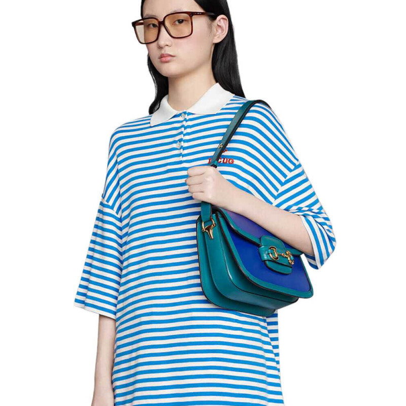 Replica Gucci Horsebit 1955 Small Shoulder Bag 602204 Blue And Green Leather