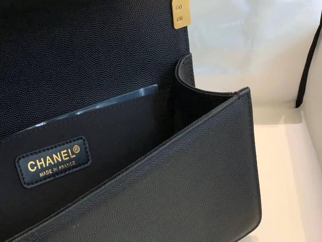 Replica Chanel Boy Chanel Chain Shoulder Bag A67086 Caviar Skin Black Used Women Shw