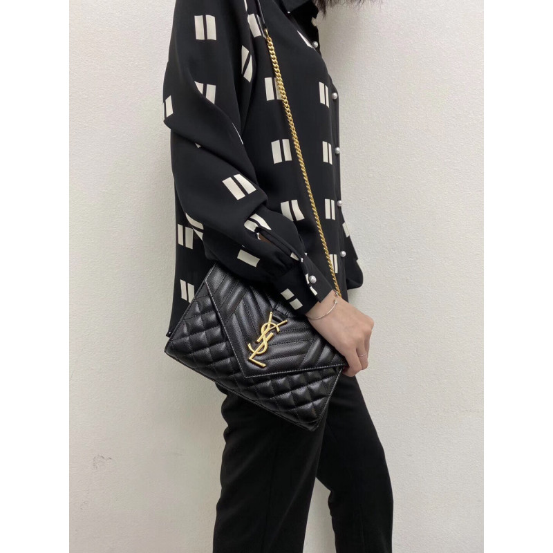 Replica Saint Laurent Grain Leather Envelope Small Bag 526286 Black