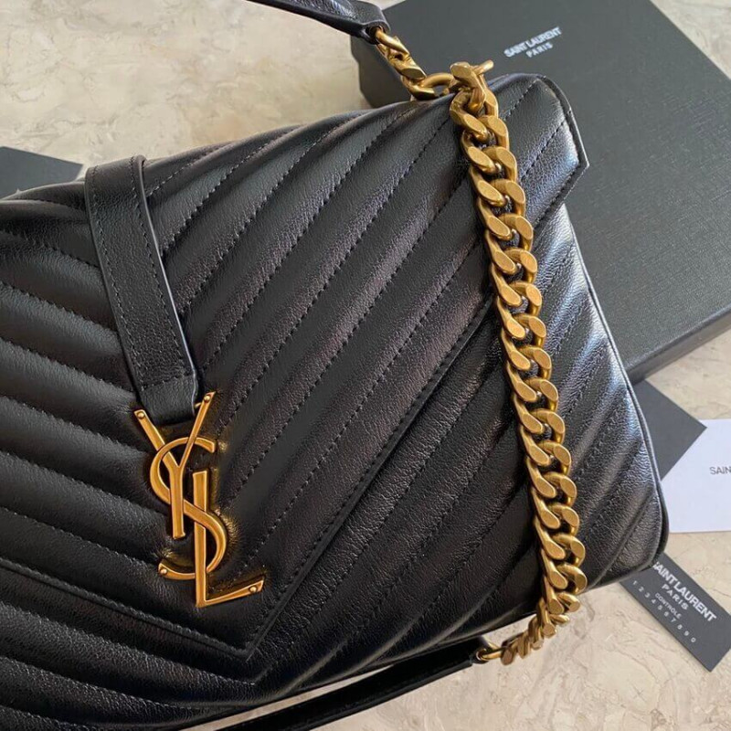 Replica Ysl Saint Laurent Sheepskin Matelasse Chevron Monogram Large College Satchel 392738 Black