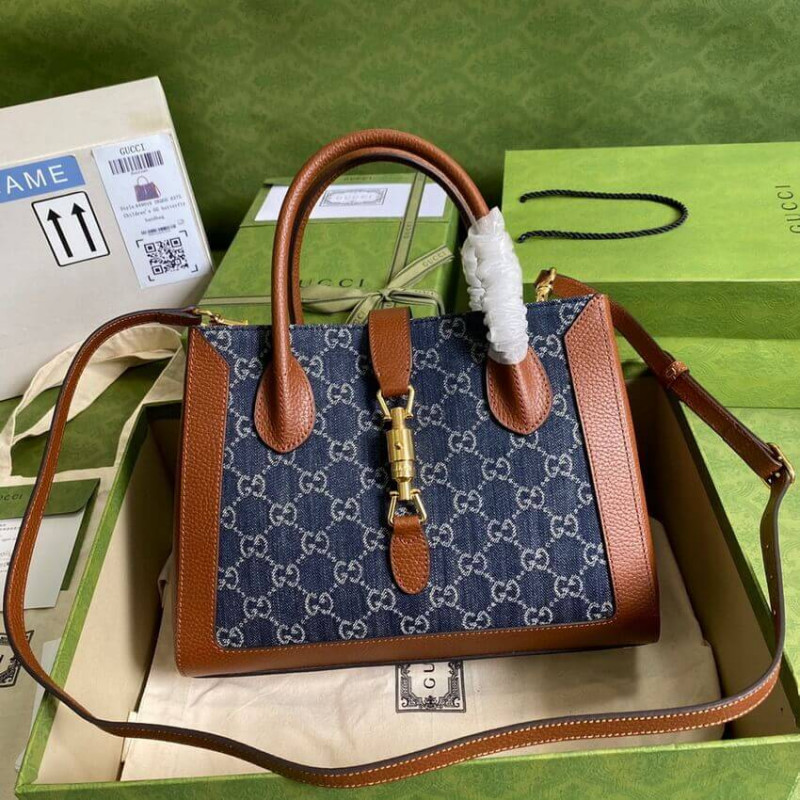 Replica Gucci Jackie 1961 Medium Tote Bag In Blue Denim 649016