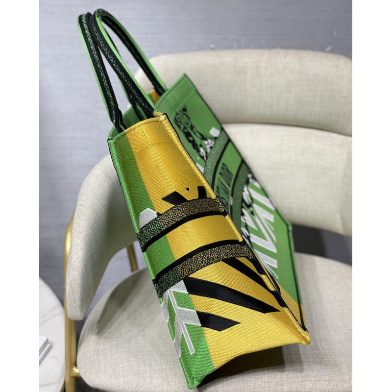 Replica Christian Dior Large Book Tote Bright Green And Orange D-Jungle Pop Embroidery M1286