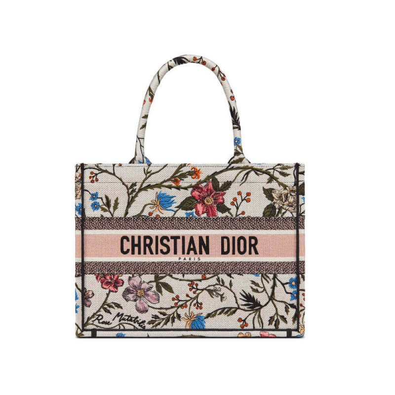Replica Christian Dior Small Book Tote Multicolor Rosa Mutabilis Embroidery M1296