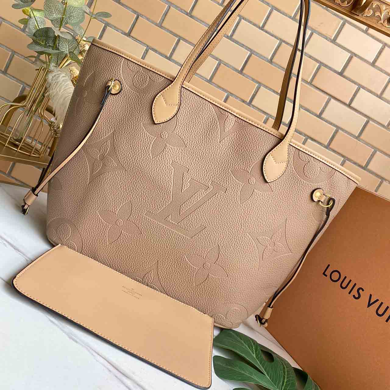 Replica Louis Vuitton Neverfull Mm Monogram Empreinte Leather M45685 Black/Beige/Blue