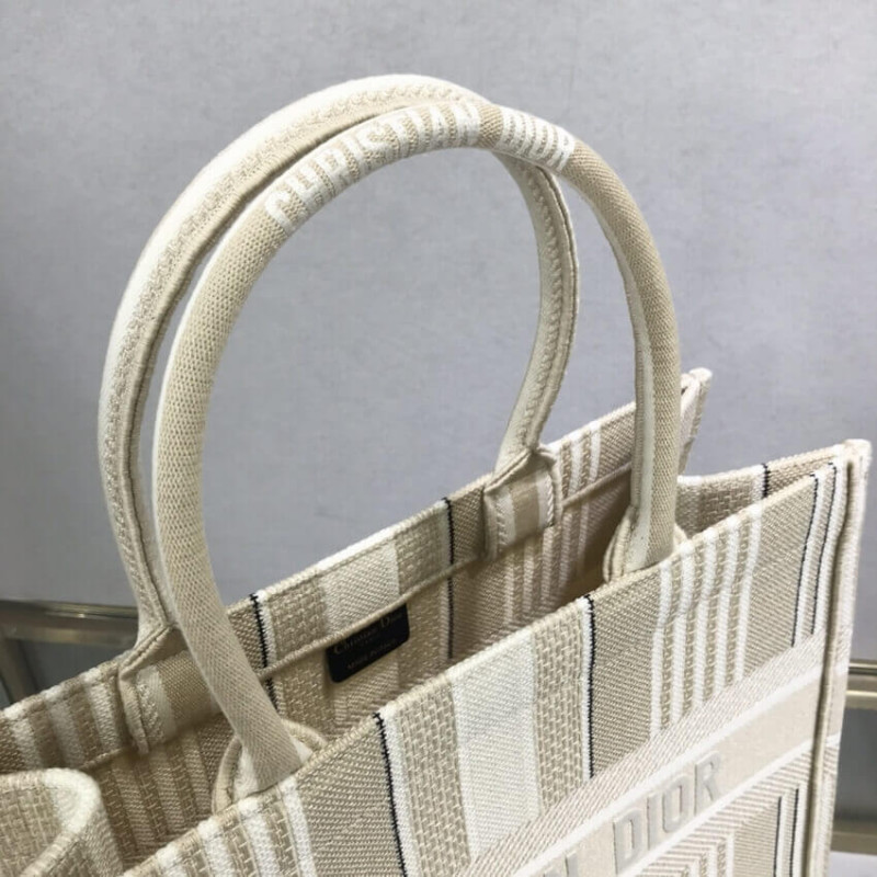 Replica Dior Small Book Tote Beige Stripes Embroidery M1296