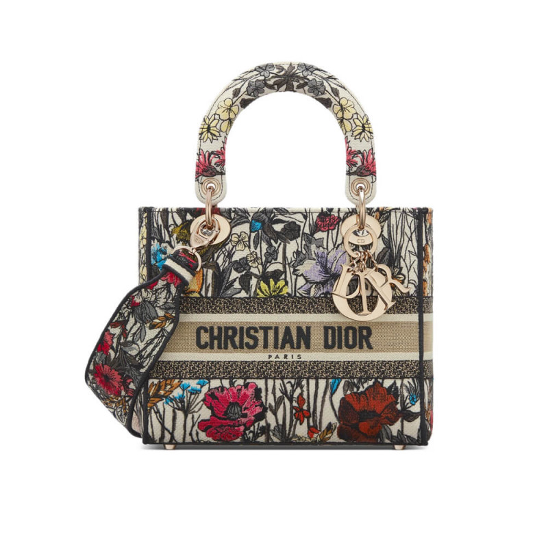Replica Dior Medium Lady D-Lite Bag In Multicolor Mille Fleurs Embroidery M0565