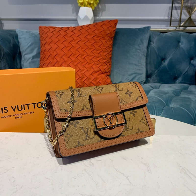 Replica Louis Vuitton Monogram Reverse Canvas Dauphine Chain Wallet M68746