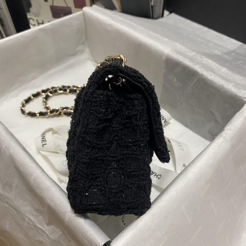 Replica Chanel 20Cm Classic Flap Bag In Black Tweed 1116