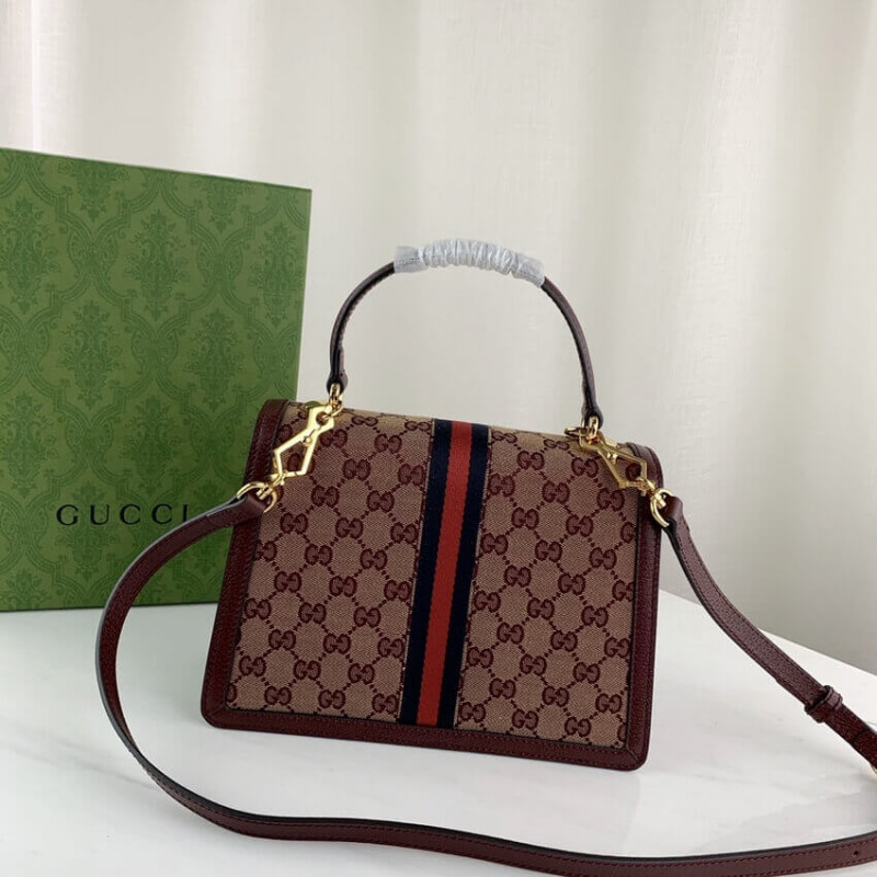 Replica Gucci Ophidia Small Top Handle Bag With Web 651055 Burgundy
