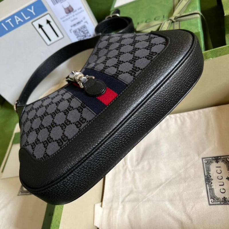 Replica Gucci X Balenciaga Jackie 1961 Small Hobo Bag 680118 Black