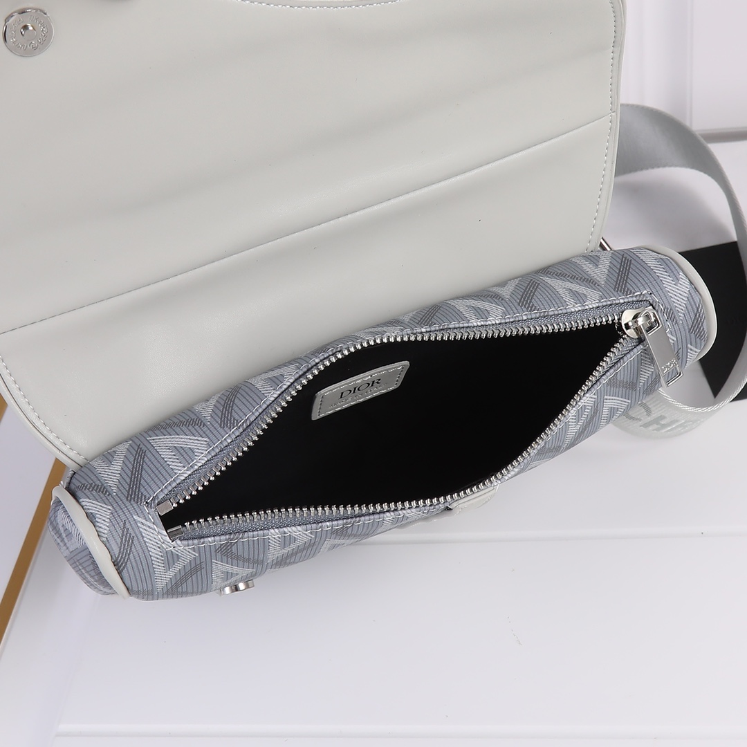 Replica Dior Cd Diamond Canvas Saddle Bag- Black/White
