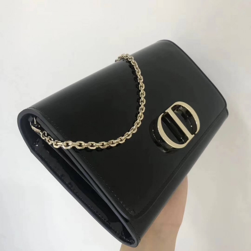 Replica Christian Dior Black 30 Montaigne Patent Calfskin Wallet On Chain S2059