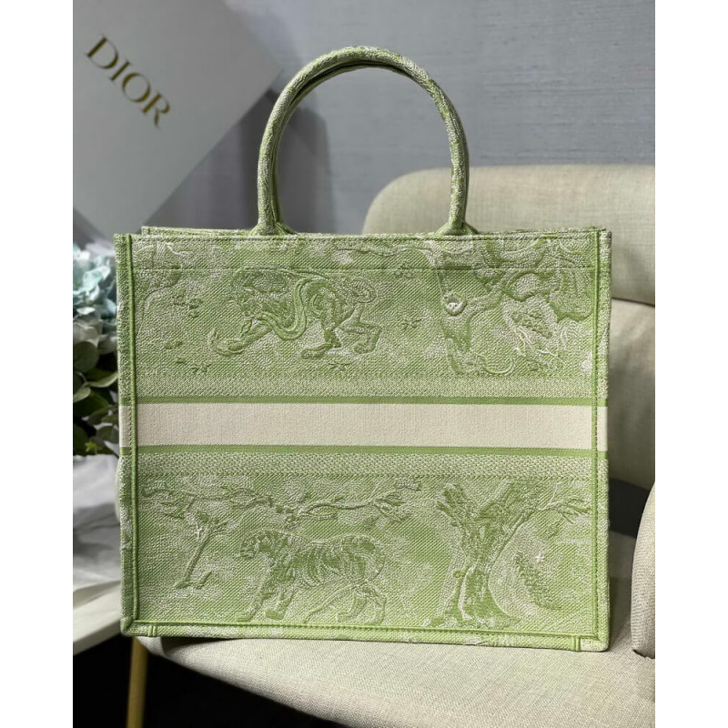 Replica Dior Book Tote Lime Toile De Jouy Reverse Embroidery M1286