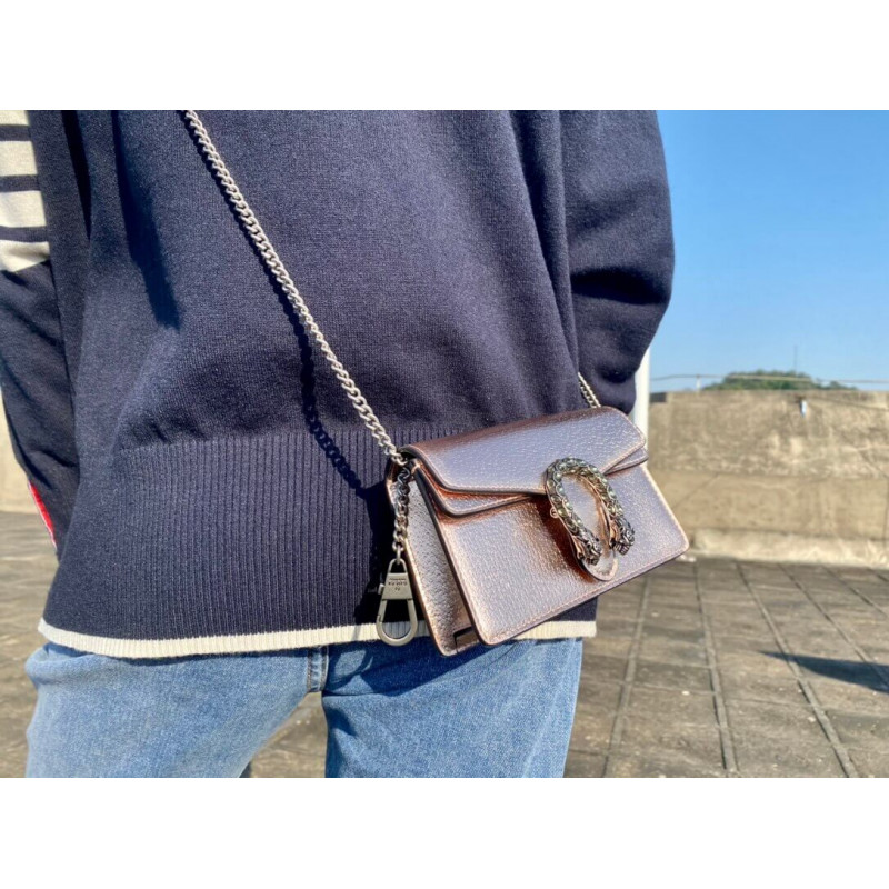 Replica Gucci Dionysus Small Shoulder Bag In Rose Gold Lame Leather 499623