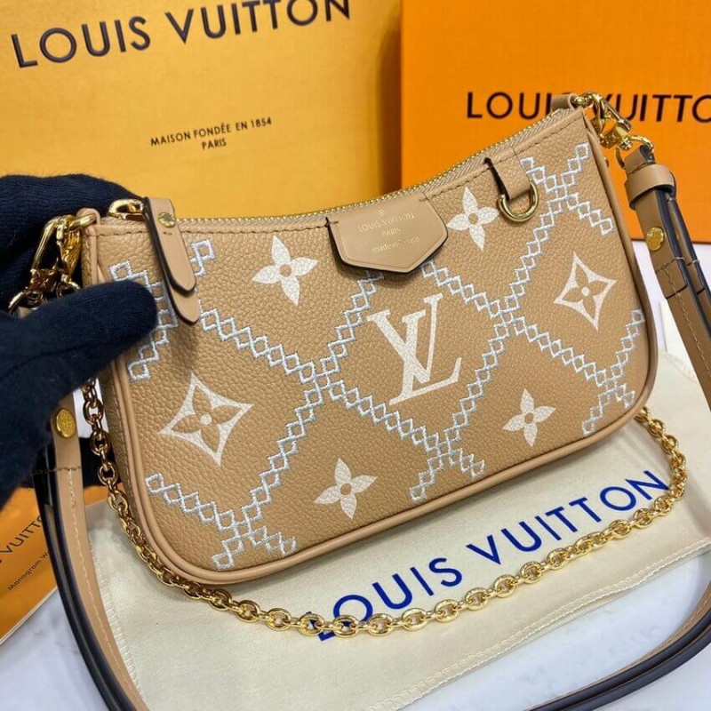Replica Louis Vuitton Monogram Empreinte Easy Pouch On Strap M81137 Arizona Beige