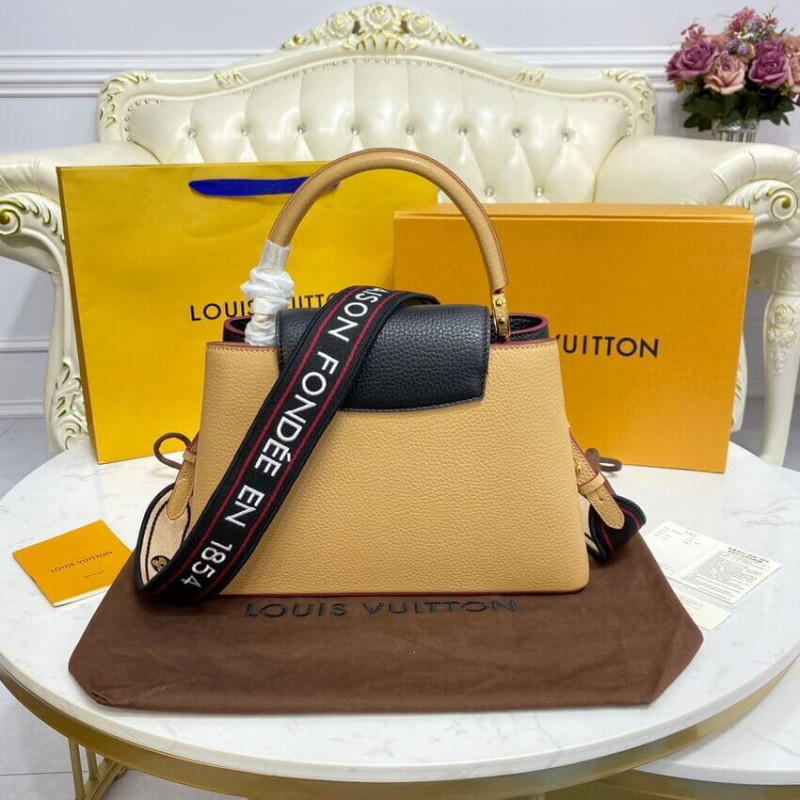 Replica Louis Vuitton Capucines Mm M58608 Black/Arizona Beige