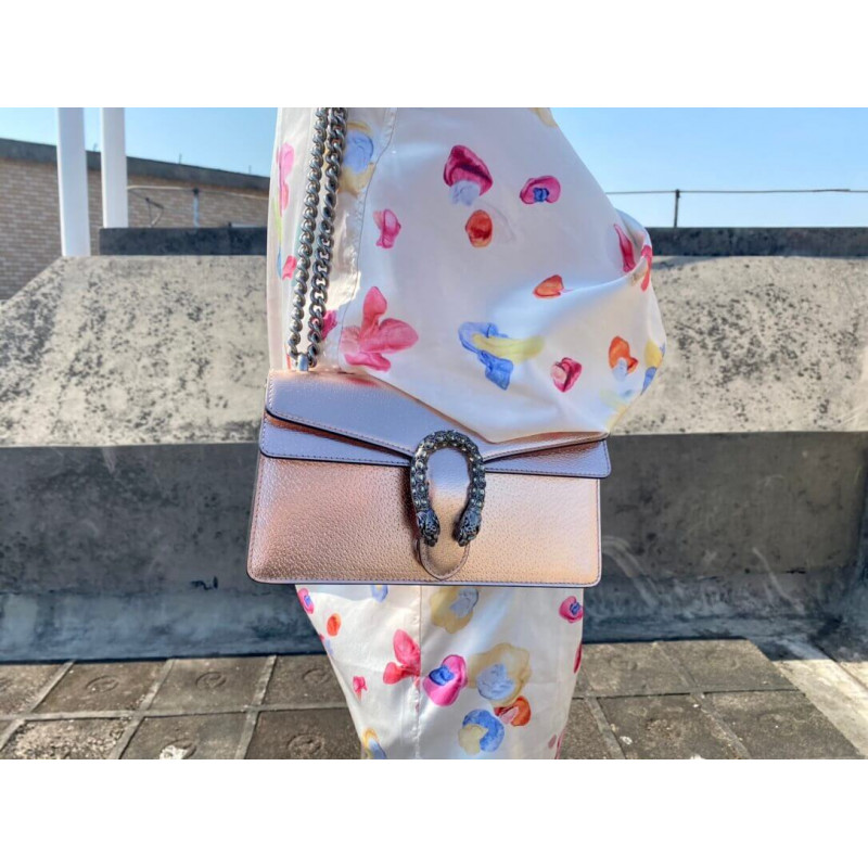 Replica Gucci Dionysus Small Shoulder Bag In Rose Gold Lame Leather 499623