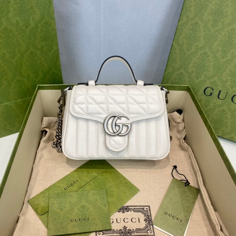 Replica Gucci Gg Marmont White Matelasse Leather Mini Top Handle Bag 583571