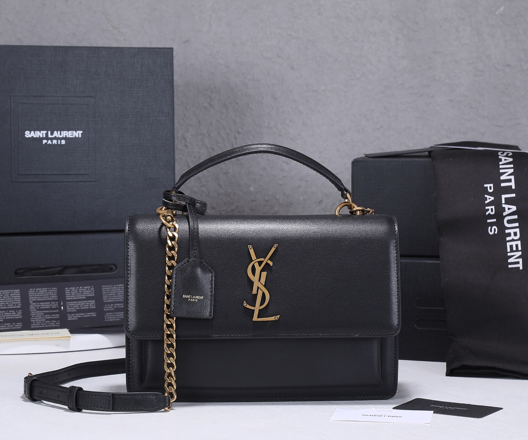 Replica Ysl Sunset Medium Top Handle Bag- Black/Beige