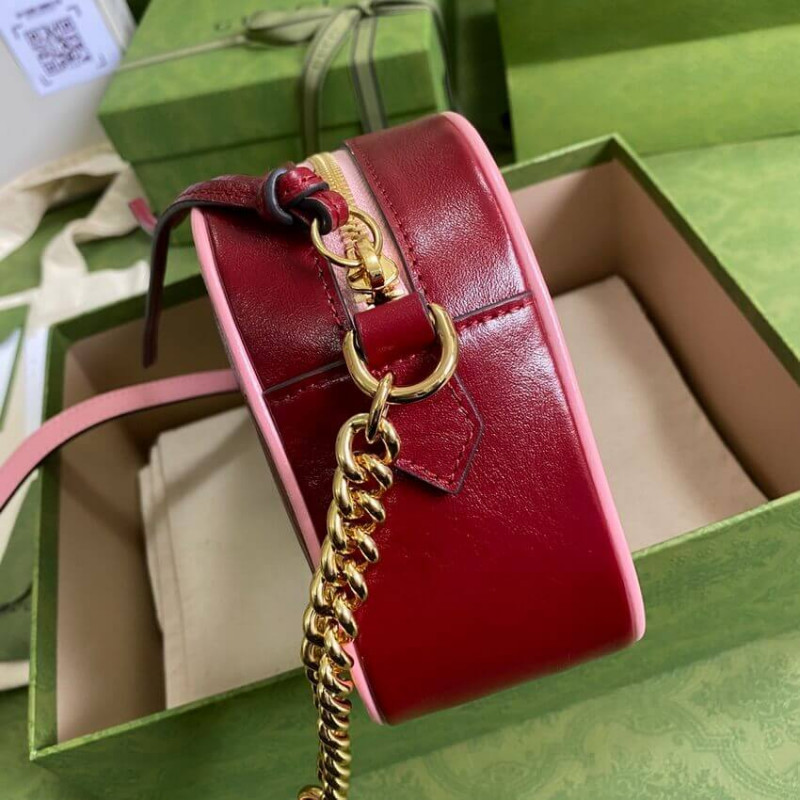 Replica Gucci Gg Marmont Small Shoulder Bag 447632 Red And Emerald Leather
