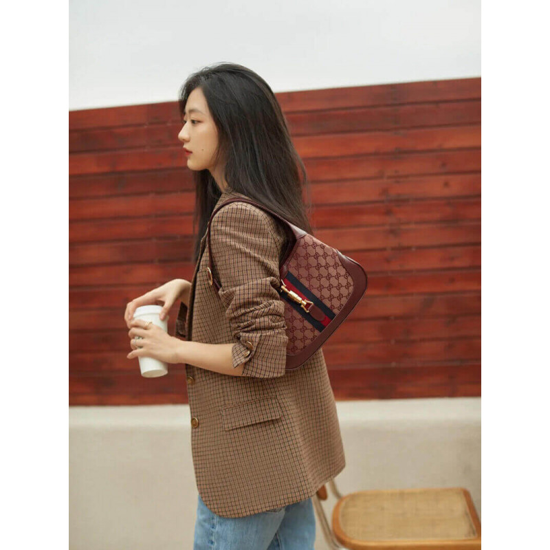 Replica Gucci Jackie 1961 Small Shoulder Bag 636706 In Burgundy Gg Canvas