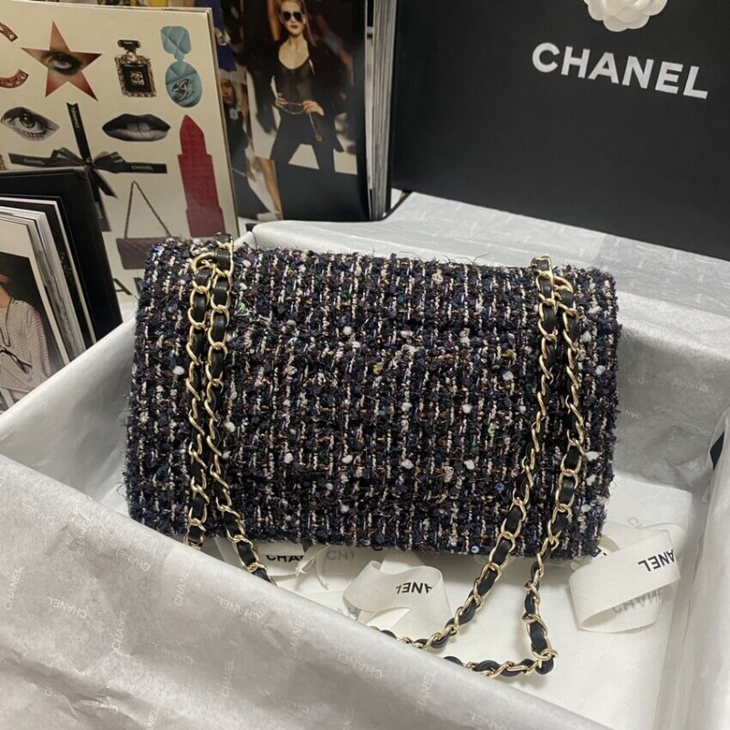 Replica Chanel Classic Flap Bag In Navy Blue   Multicolor Glittered Tweed 1112