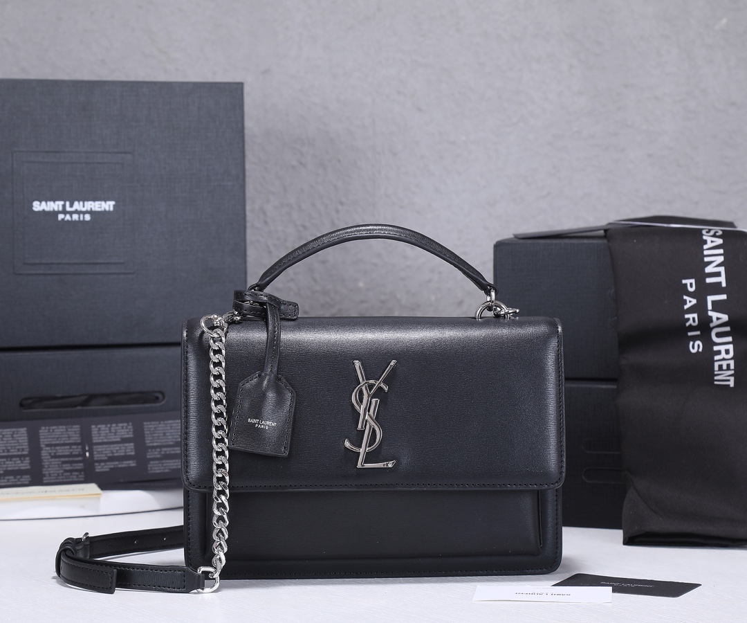 Replica Ysl Sunset Medium Top Handle Bag- Black