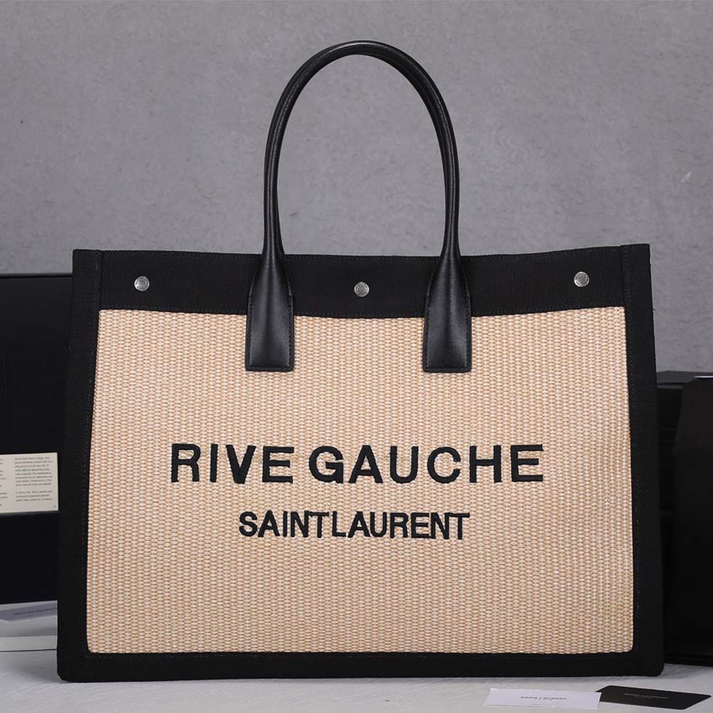 Replica Ysl Rive Gauche Tote Bag In Linen And Leather 2149