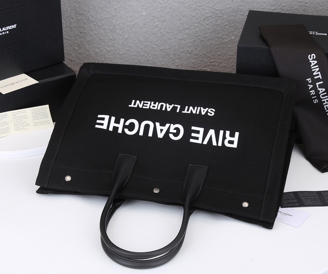 Replica Ysl Rive Gauche Tote Bag In Linen And Leather