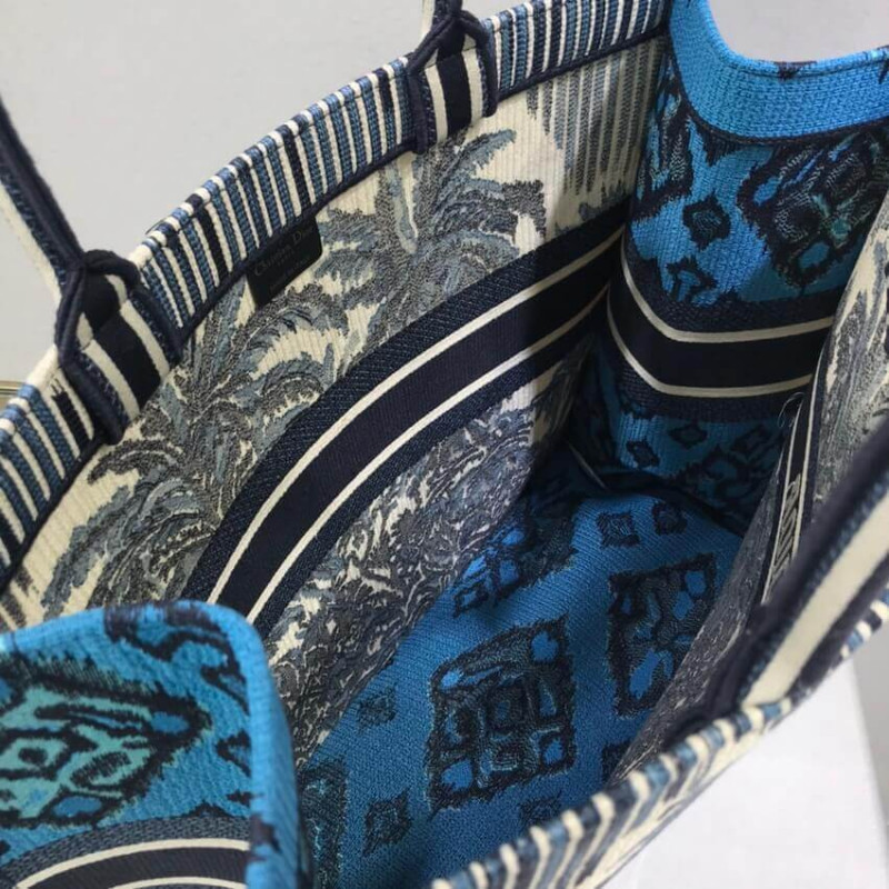Replica Dior Book Tote In Blue Palms Embroidery M1286