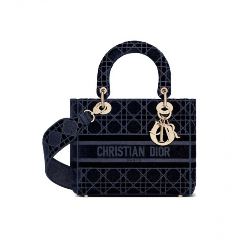 Replica Dior Medium Lady D-Lite Bag Embroidered Velvet M0565O
