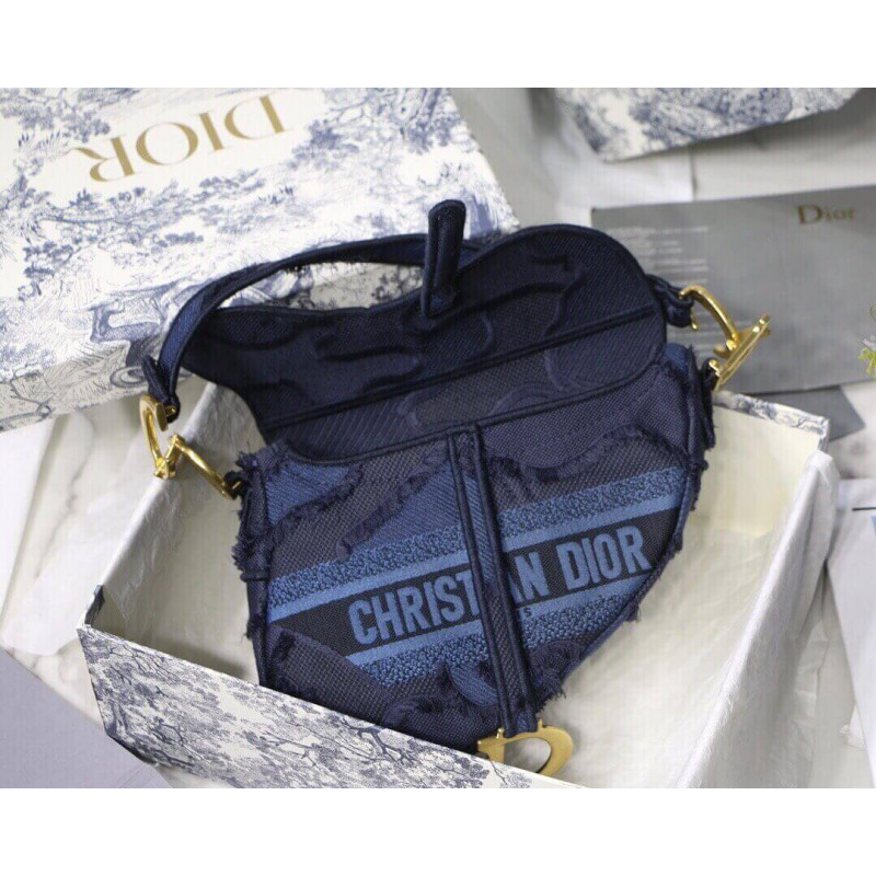 Replica Dior Saddle Bag Blue Camouflage Embroidery M0446
