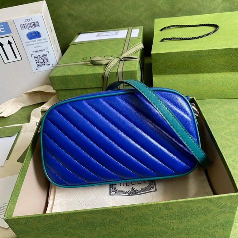 Replica Gucci Gg Marmont Small Shoulder Bag 447632 Blue And Emerald Leather