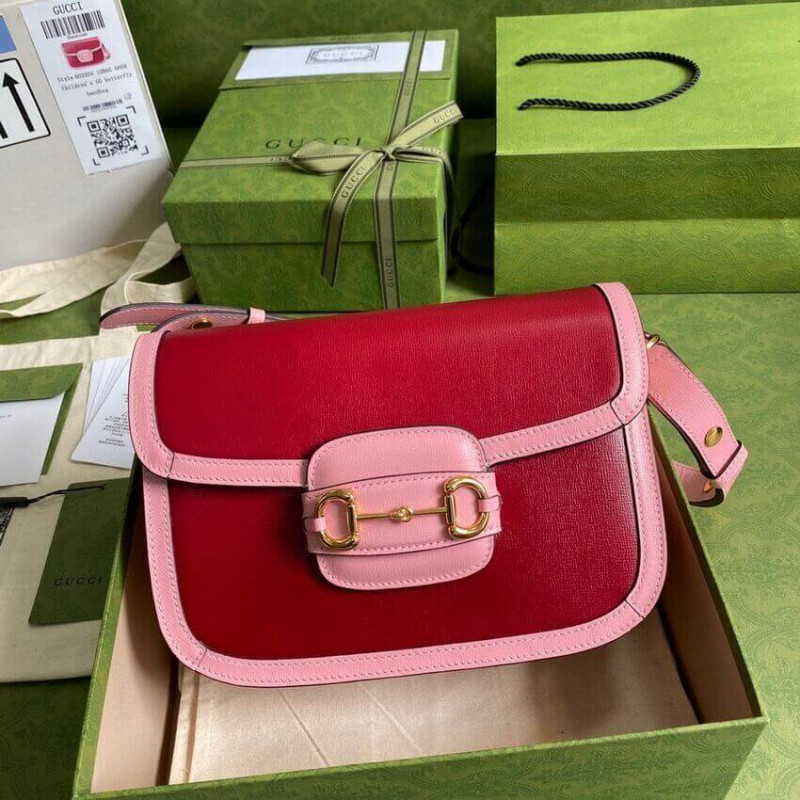 Replica Gucci Horsebit 1955 Small Shoulder Bag 602204 Red And Pink Leather