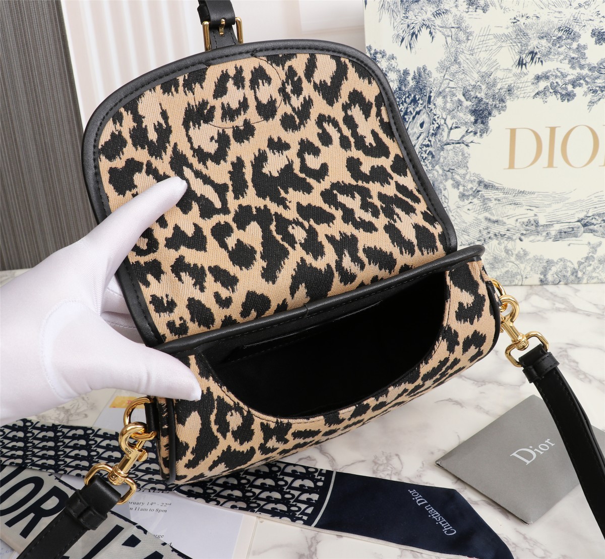 Replica Dior Leopard Medium Bobby Bag 22Cm