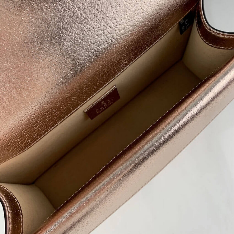 Replica Gucci Dionysus Small Shoulder Bag In Rose Gold Lame Leather 499623