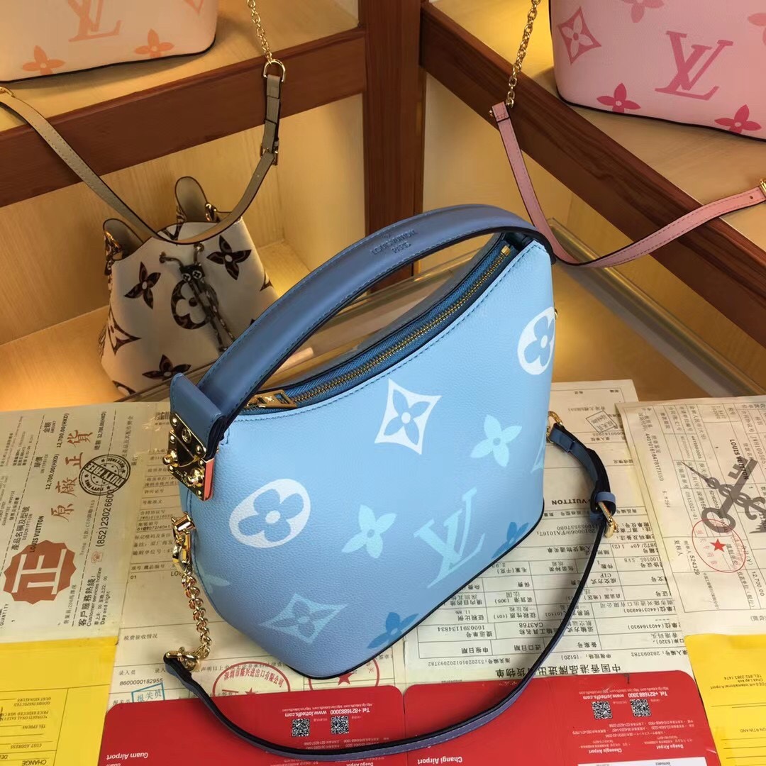 Replica Louis Vuitton Marshmallow Hobo Bag Beige/Pink/Blue