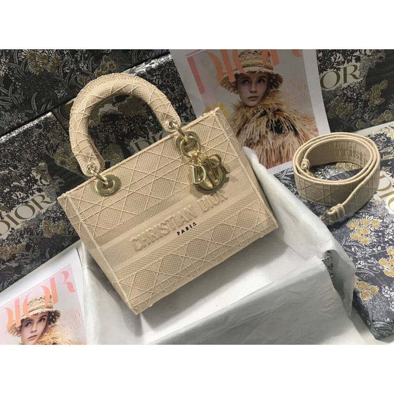 Replica Dior Medium Lady D-Lite Cannage Embroidery M0565