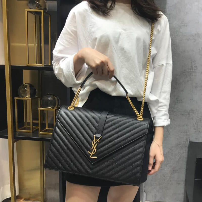 Replica Saint Laurent Grain Leather Large Envelope Chain Bag 396910 Black