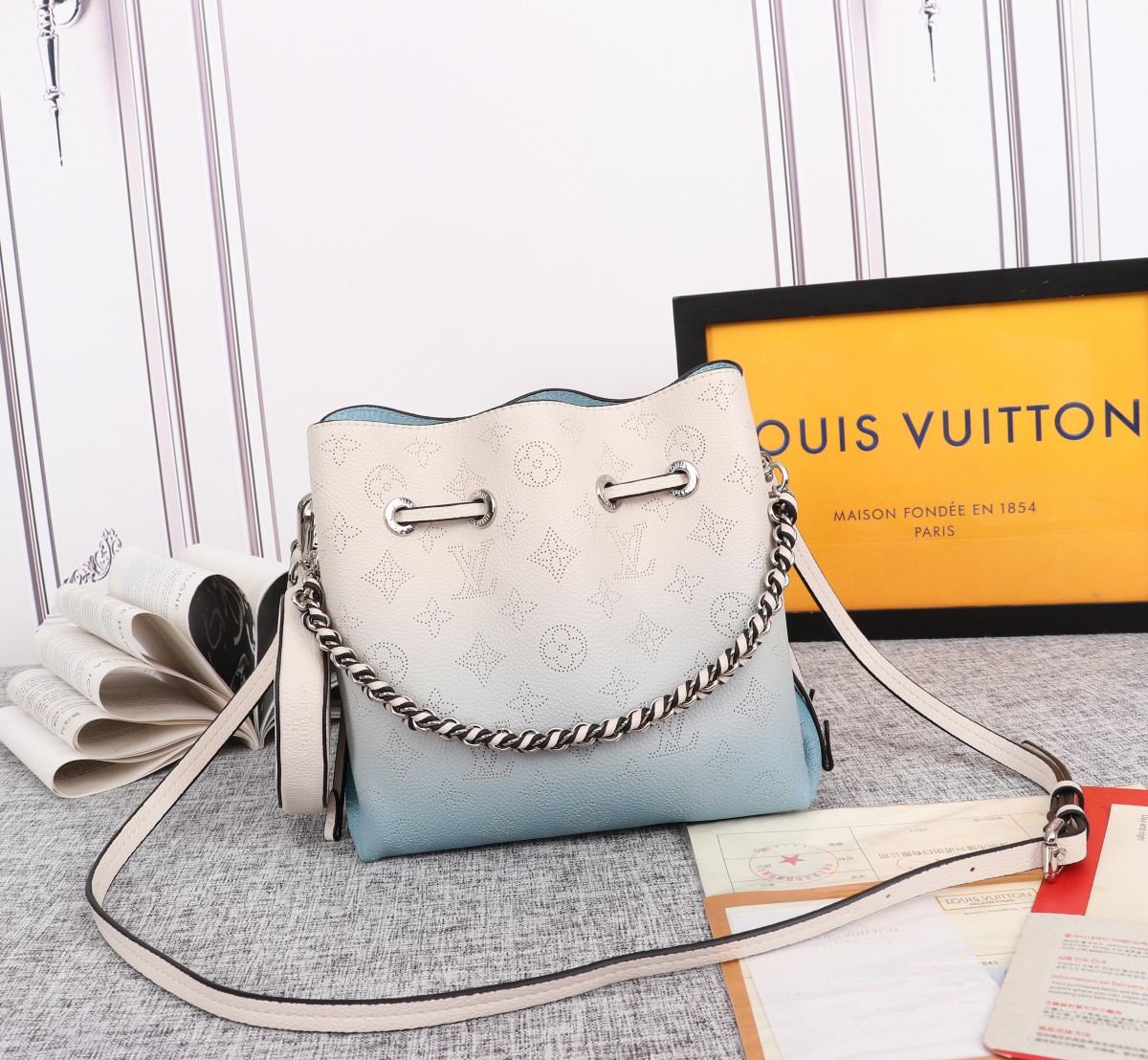 Replica Louis Vuitton Adorable Bella Bucket Bag Pink/Blue