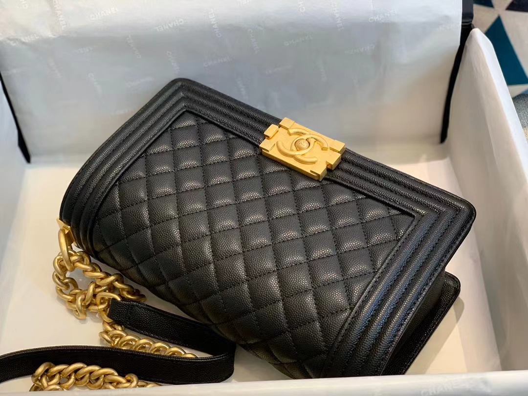 Replica Chanel Boy Chanel Chain Shoulder Bag A67086 Caviar Skin Black Used Women Shw